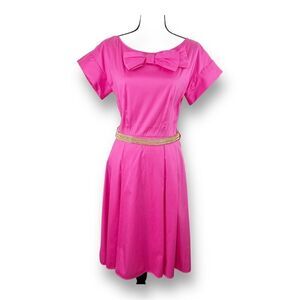 Barbie Pink Vintage Vibe Cotton Short-Sleeve Prada Dress w/Bow Sz EU 42 US 12